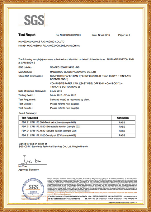 Certificat FDA